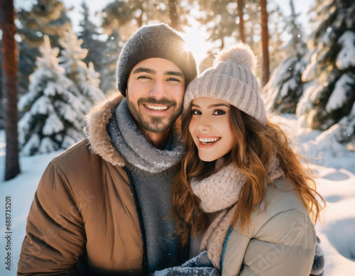 Portrait of a couple in love on a winter day