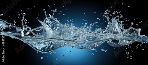 Macro detail of water splash isolated on blue background.