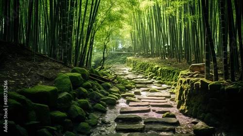 The outdoors offer a scenic view of bamboo in the natural countryside.