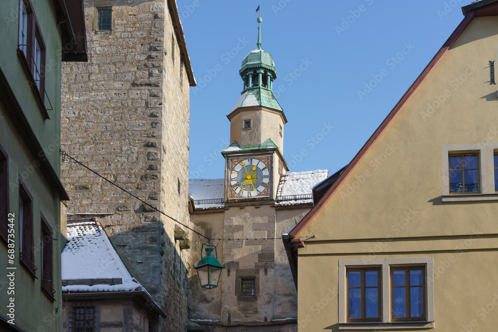 Turmuhr am Röderbogen in Rothenburg ob der Tauber, Bayern