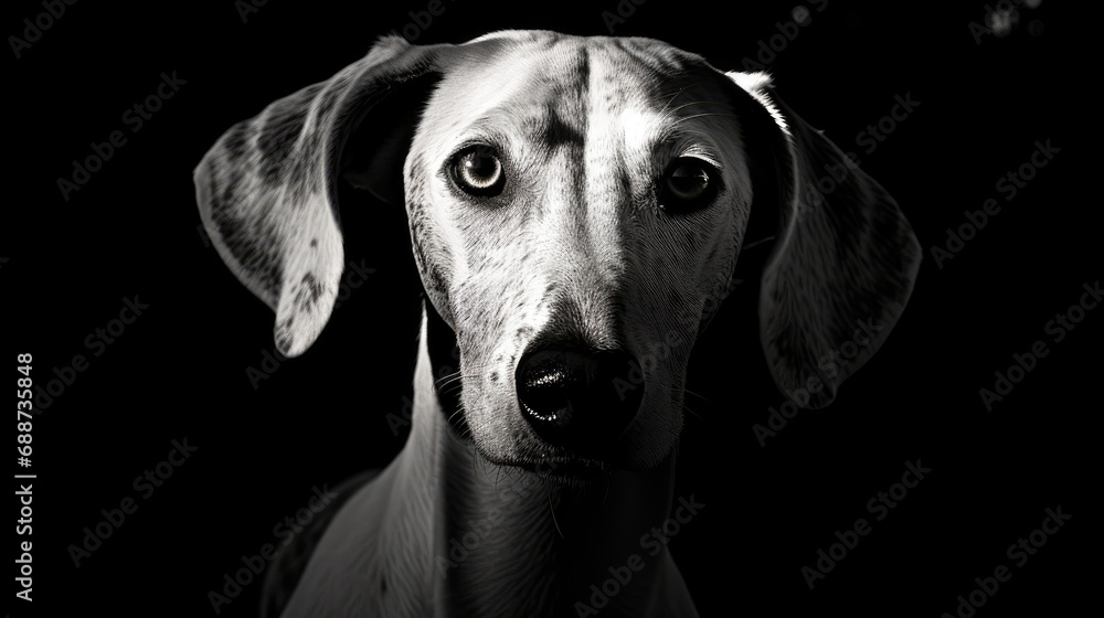 Close-up portrait of a pedigree dog in monochrome style. Illustration for cover, postcard, interior design, banner, brochure, etc.