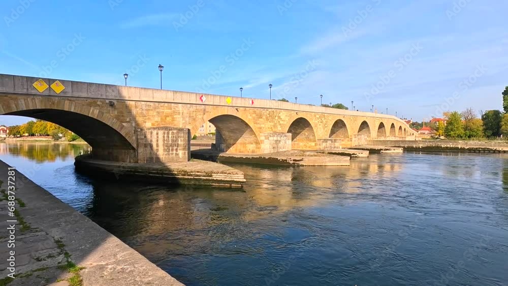 Regensburg is a medieval city in Bavaria through which the Danube river flows Regensburg is a medieval city in Bavaria through which the Danube river flows