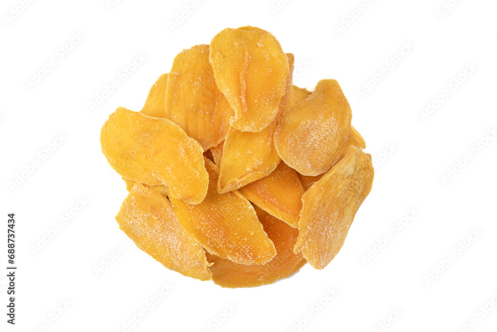 Top view of sliced dried mango isolated on white background. Top view of sliced dried mango isolated on white background.
