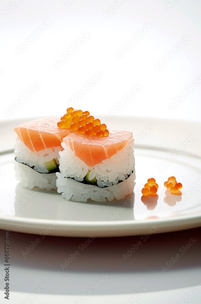 Generative AI illustration of fresh salmon sushi Generative AI illustration of fresh salmon sushi
