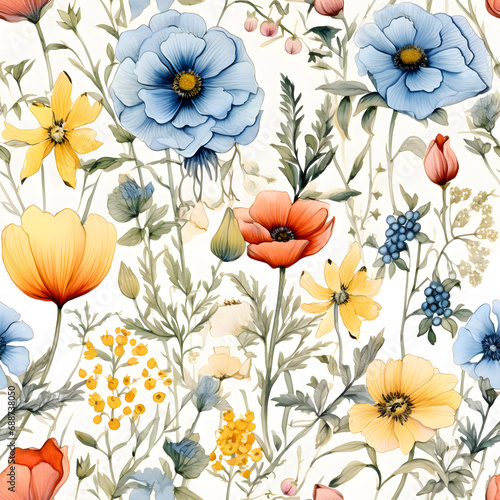 Flowers of Portugal  seamless pattern  watercolor illustration.