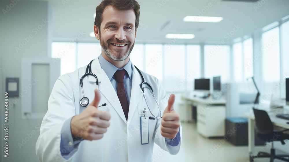 Doctor showing thumbs up at hospital Doctor showing thumbs up at hospital