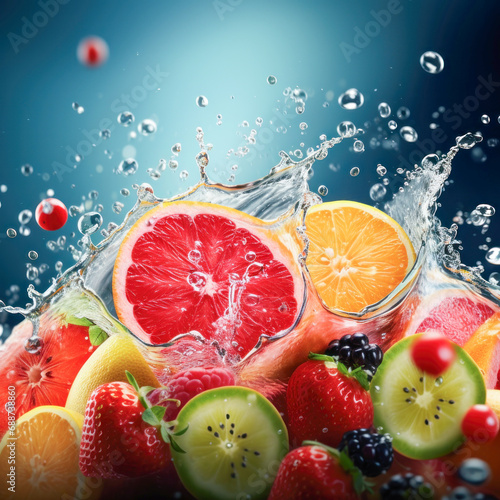 Water splash on fresh fruits bunch