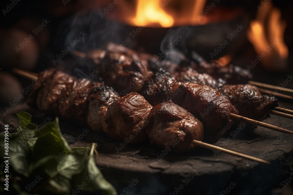 Mshikaki. Skewered meat grilled over open coals. African National Food Dish. 