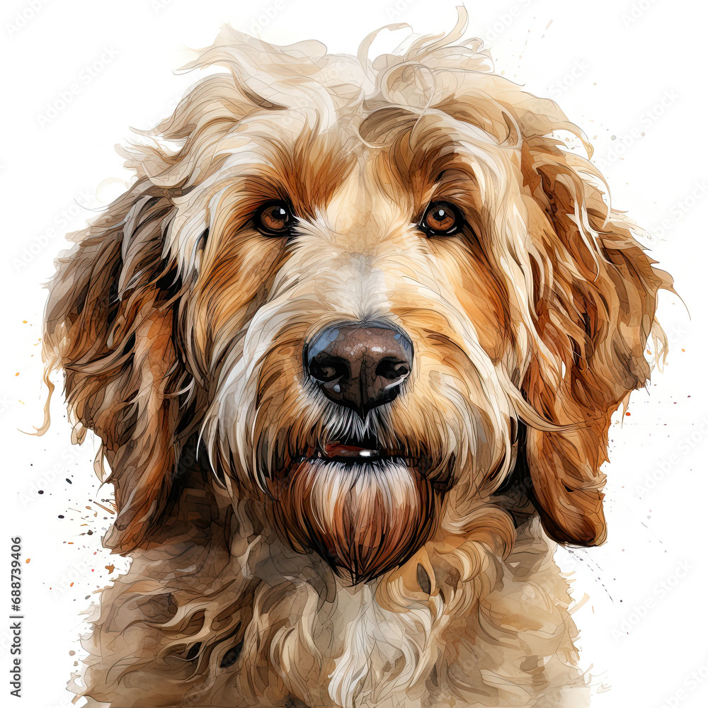 Fototapeta premium watercolor Goldendoodle clipart, Generative Ai