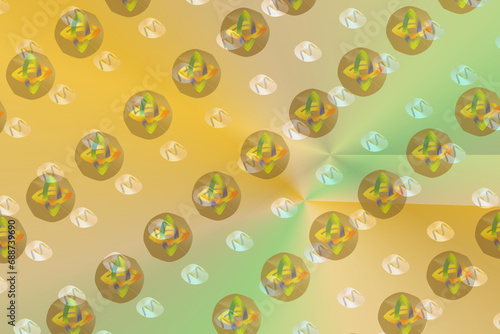 Digital symbol patterns on a golden and teal backdrop