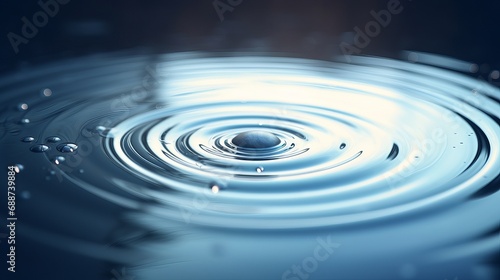 Abstract Macro Shot of Water Droplets Creating Ripples on a Blue Surface