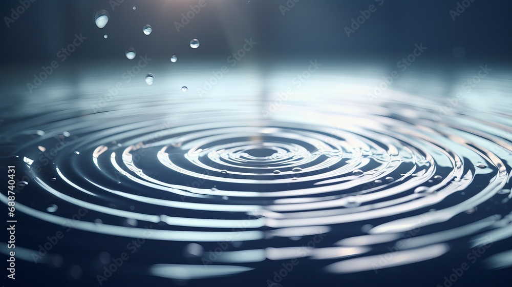 Fototapeta premium Minimal Landscape of Water Droplets Creating Concentric Circles on Dark Blue Surface