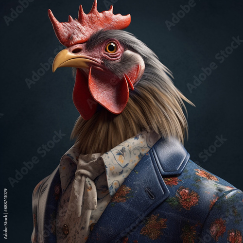 A Chicken wearing clothes like a Boss NFT Art Generative AI photo