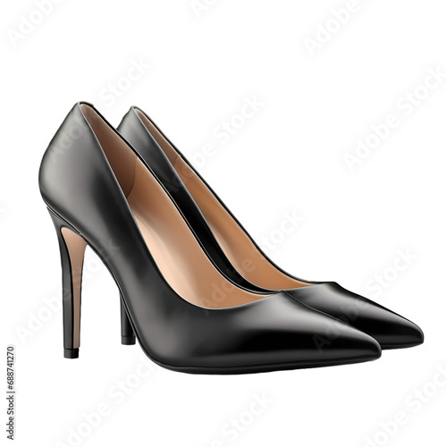 Black leather high heel women's shoes isolated on transparent background