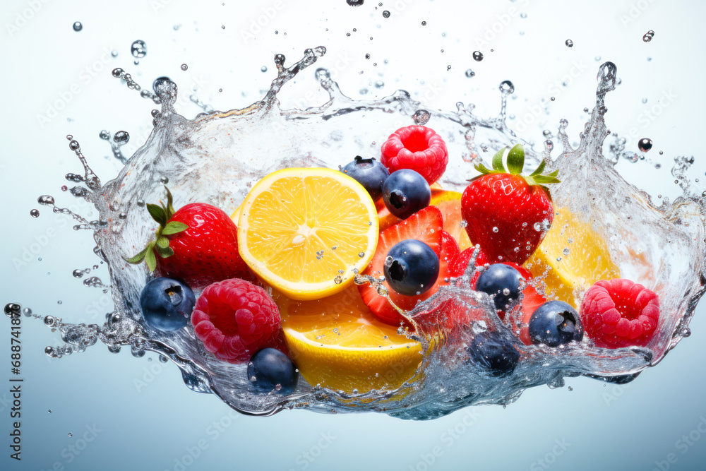 Water splash on fresh fruits bunch Water splash on fresh fruits bunch