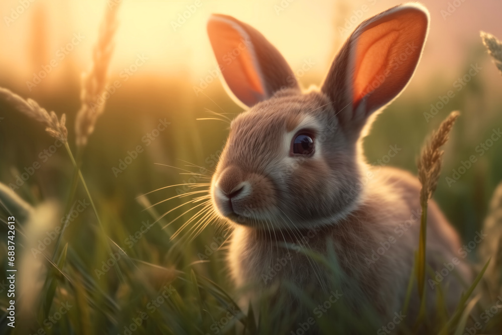 Fototapeta premium Baby bunnies in the green meadow