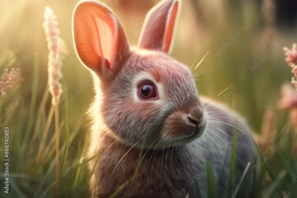 Fototapeta premium Baby bunnies in the green meadow