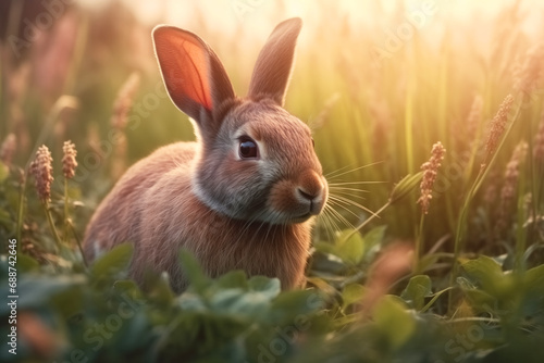 Baby bunnies in the green meadow