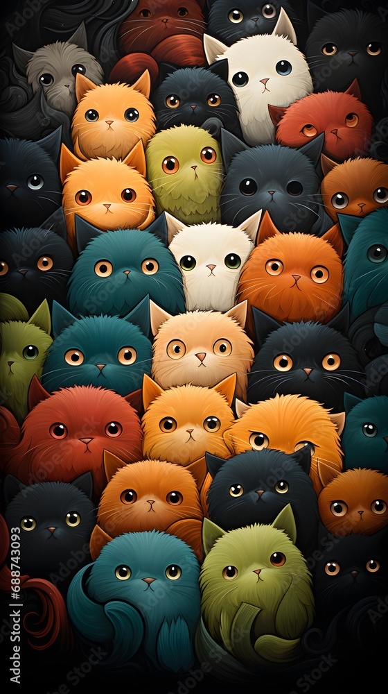 Fototapeta premium Colorful Cats Looking in One Direction
