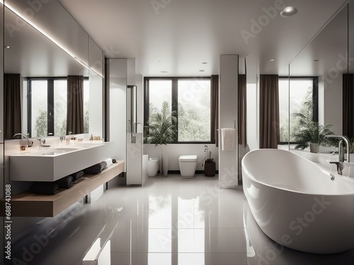 hotel bathroom  white glossy color  interior design  