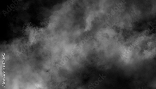 Abstract smoke misty fog on isolated black background. Texture overlays. Paranormal mystic smoke, clouds for movie scenes.