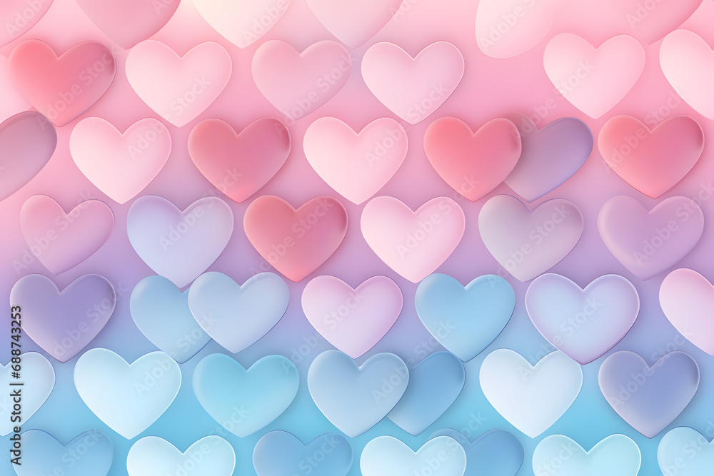 Seamless pattern of multicolored hearts on pastel background