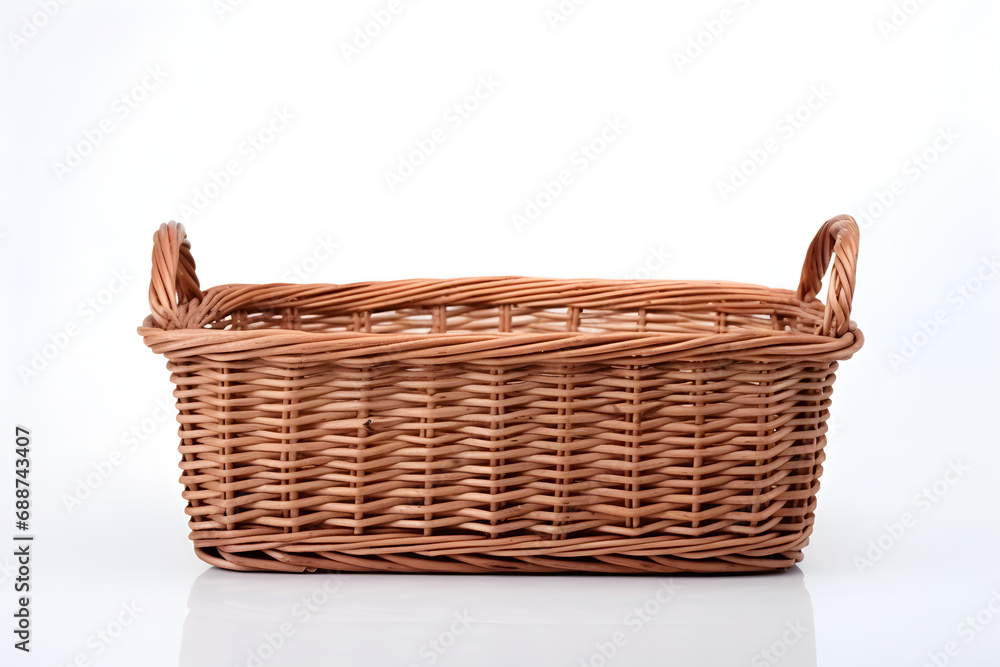 Wicker basket with shadow on white background