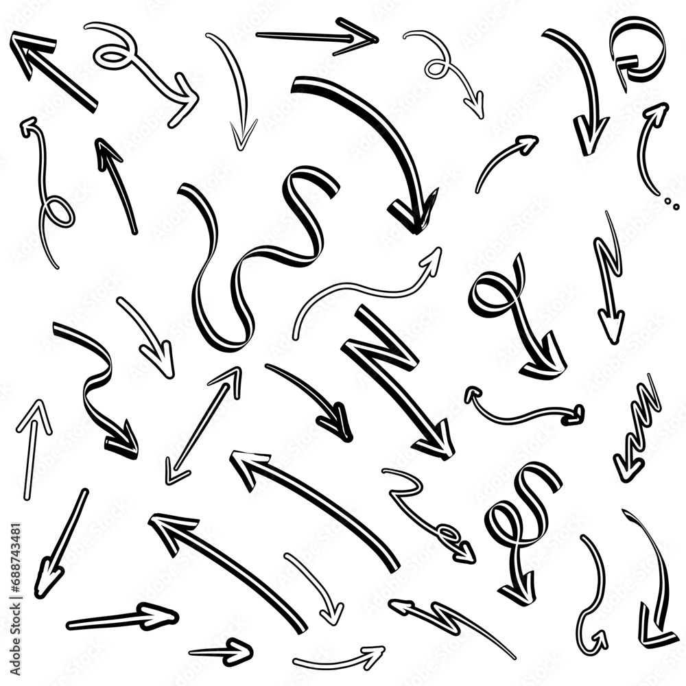Hand drawn arrow vector set. sketch arrow design for business plan and education. Hand drawn arrow vector set. sketch arrow design for business plan and education.