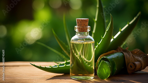 bottle, jars of aloe essential oil extract photo