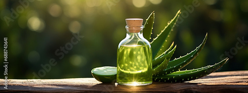 bottle, jars of aloe essential oil extract