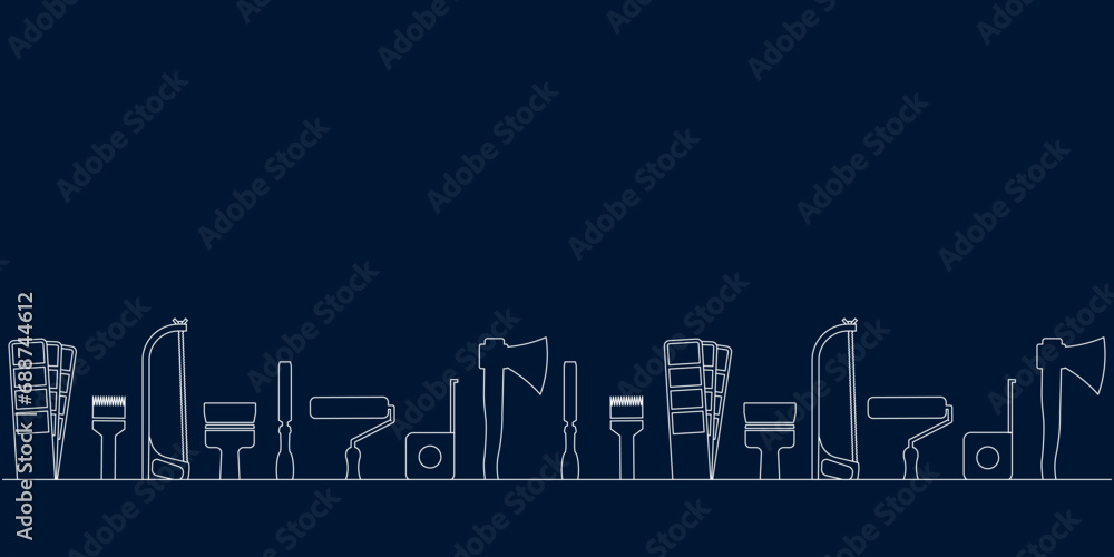 Professional handyman services. Vector banner template with tools collection and text space.  Set of repair tools on dark blue background for your design. EPS10.