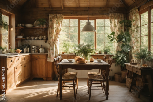 In a cozy cottage kitchen nestled in a forest generated with AI