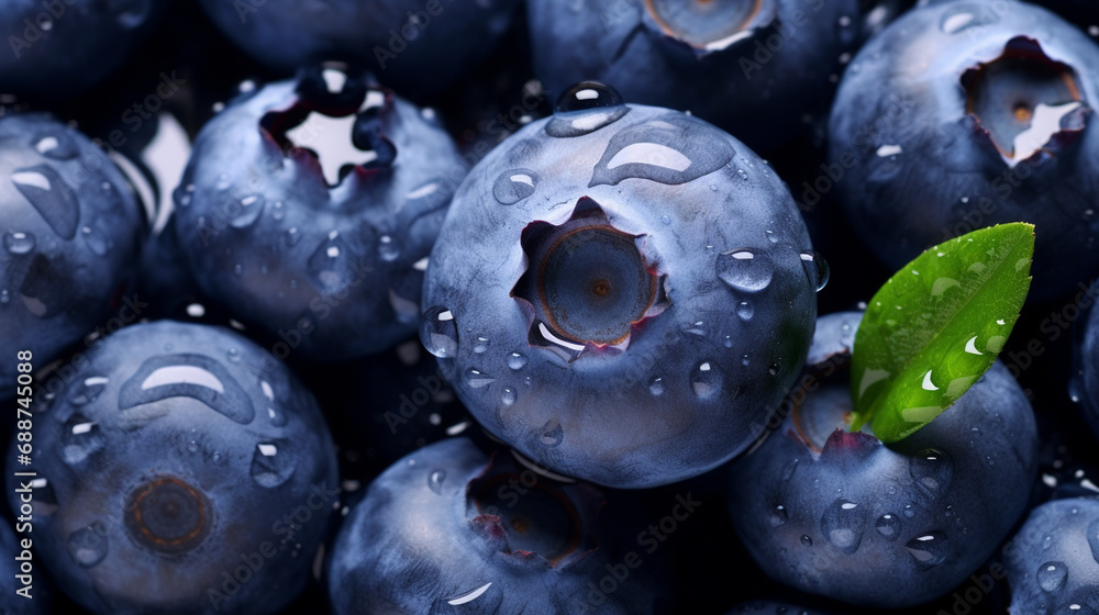 close-up of blueberries in water drops close-up of blueberries in water drops