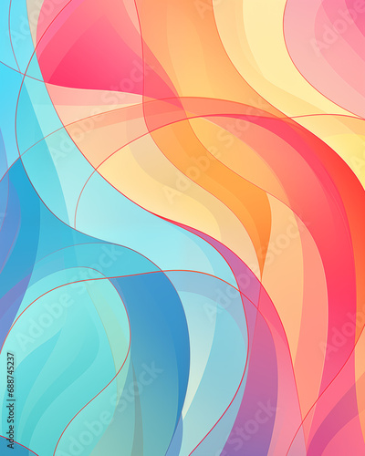 Abstract Digital Curves Background, Vibrant Color Minimalist Wallpaper Art, Colorful Digital Paintstrokes For Product Display, Backdrop