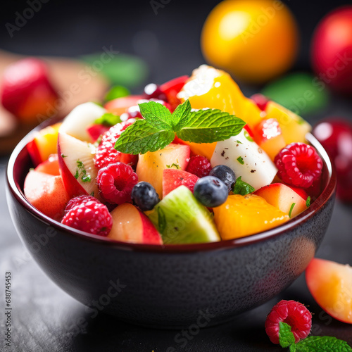 Fresh and juicy mixed fruits salad in bowl