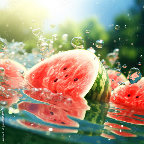Sliced of watermelon in deep water