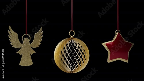 Christmas decor isolated on a transparent background. Collection of different Christmas ball. New Year toy decoration - Alpha channel (ID: 688745814)