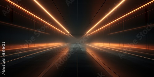 Corridor stretches into darkness, dotted with lights leading to a distant glow