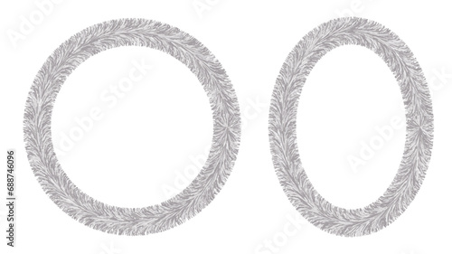 Frame made of silver tinsel_ circle and ellipse. Vector image. Graphic resource for creativity
