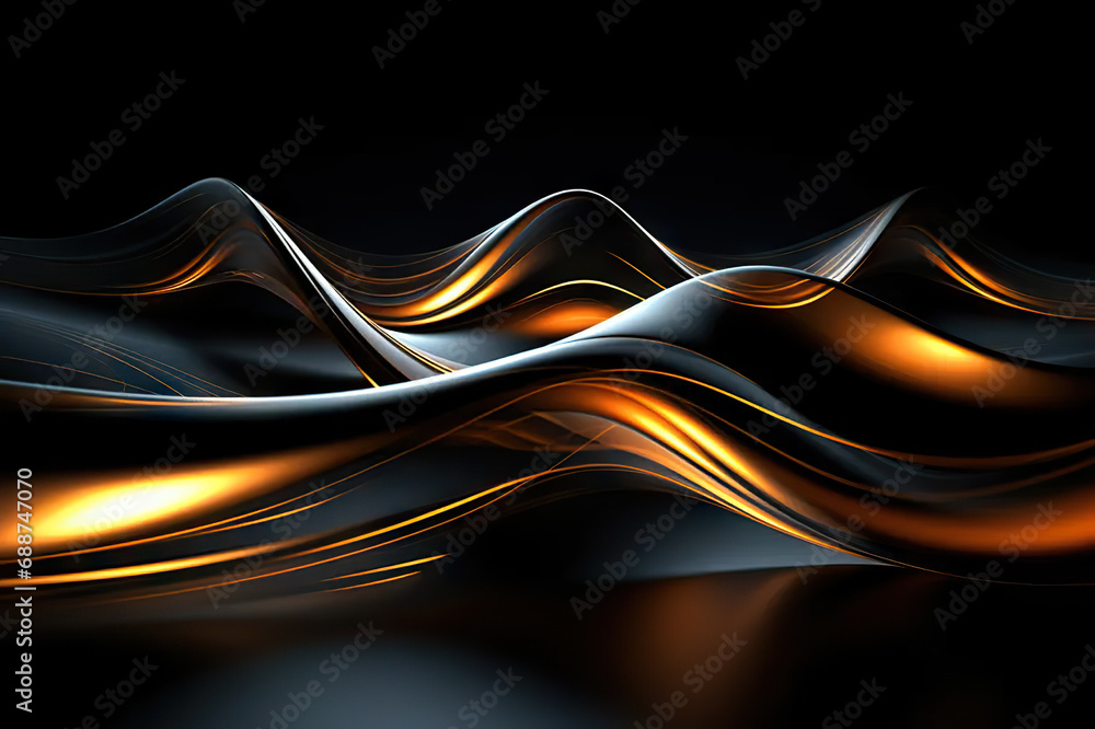 Naklejka premium Elegance in Motion Abstract Black Luxury Geometric Background Featuring Flowing Lines and Waves of Modern Shiny Yellow Elegance on a Stylish Black Canvas. created with Generative AI