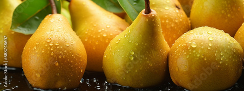 close-up of pears in drops of water
