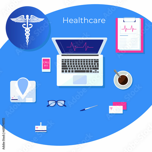 Concept of medical startup. Healthcare IT concept. Medical Infographic set in flat style. Healthcare and medical concept. Vector illustration for presentation.