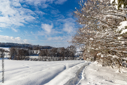 Countryside after heavy snowfall in central Europe