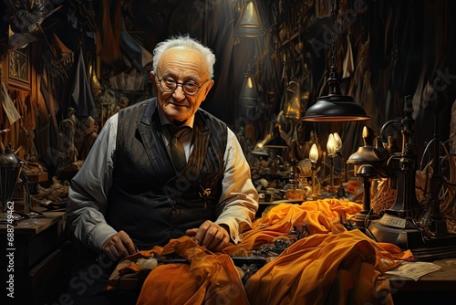 senior tailor in his workshop