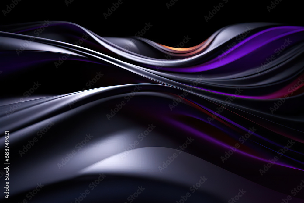 Fototapeta premium Dynamic Opulence Abstract Black Luxury Geometric Background with Flowing Lines and Waves, Showcasing Modern Shiny Wavy Lines on a Striking Black and Purple Color Palette. created with Generative AI