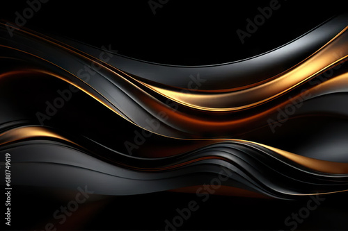 Elegance in Motion Abstract Black Luxury Geometric Background Featuring Flowing Lines and Waves with Modern Shiny Gold Wavy Lines on a Bold Black Color Background. created with Generative AI
