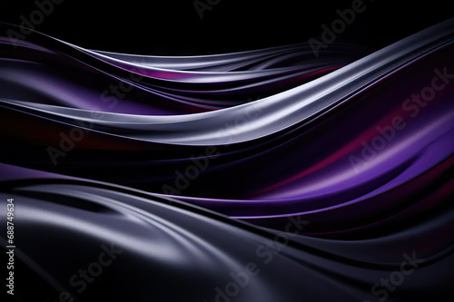 Dynamic Opulence Abstract Black Luxury Geometric Background with Flowing Lines and Waves, Showcasing Modern Shiny Wavy Lines on a Striking Black and Purple Color Palette. created with Generative AI