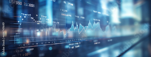 Close-up of a digital screen displaying financial stock market data with graphs and analytics, illustrating market trends and investment analysis.