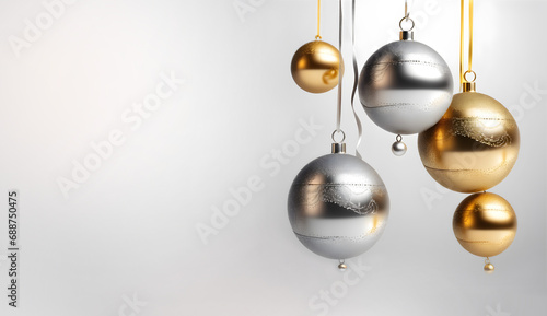 christmas balls hanging on the wall, silver and gold