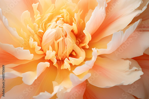 Close up of yellow and peach colored peony flower photo